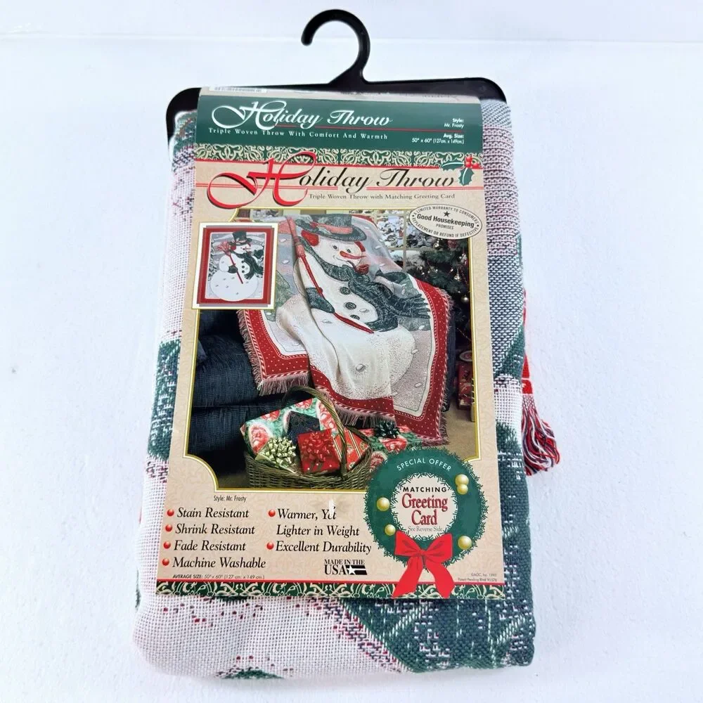 NEW Holiday Throw Tapestry Blanket Mr Frosty Snowman Christmas 50
